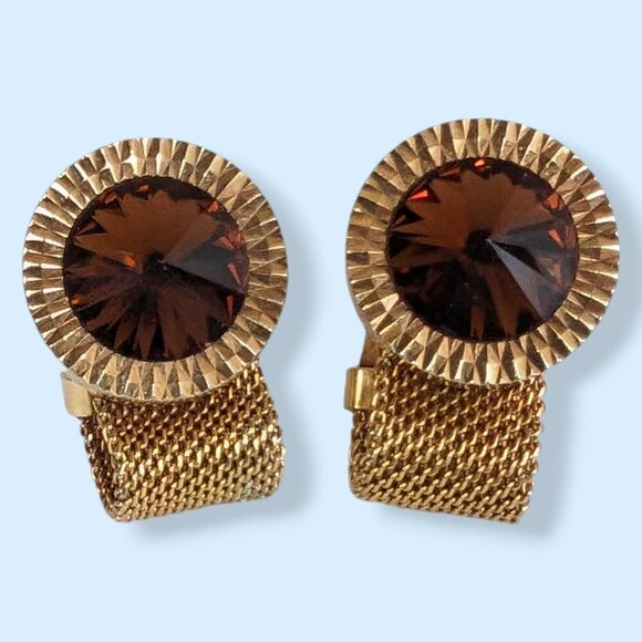 Vintage Glass Rivoli Mesh Cufflinks - Picture 2 of 5